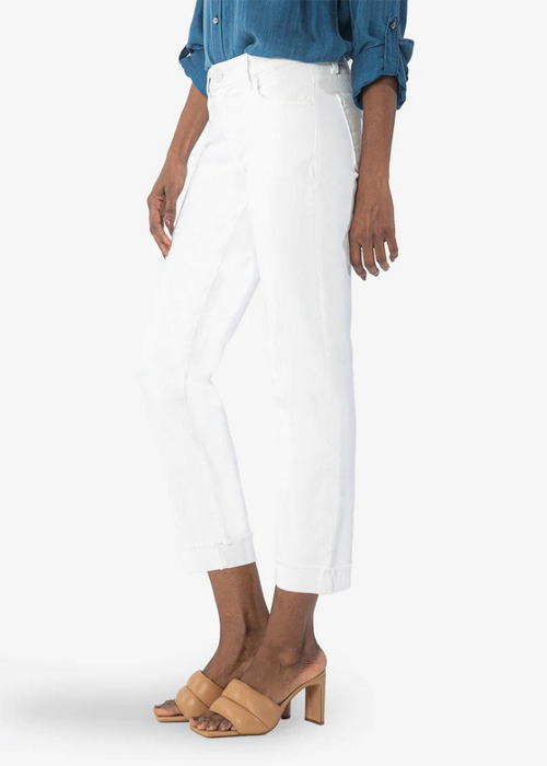 KUT Amy Crop Straight Leg Roll Up W/ Fray - Optic White-Hand In Pocket