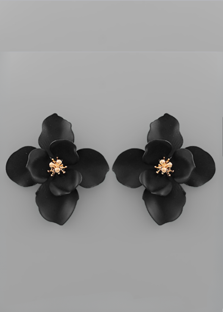 Violet Flower Earrings- Black-Hand In Pocket