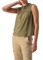 Sanctuary Sleeveless Shirred Top - Burnt Olive-Hand In Pocket