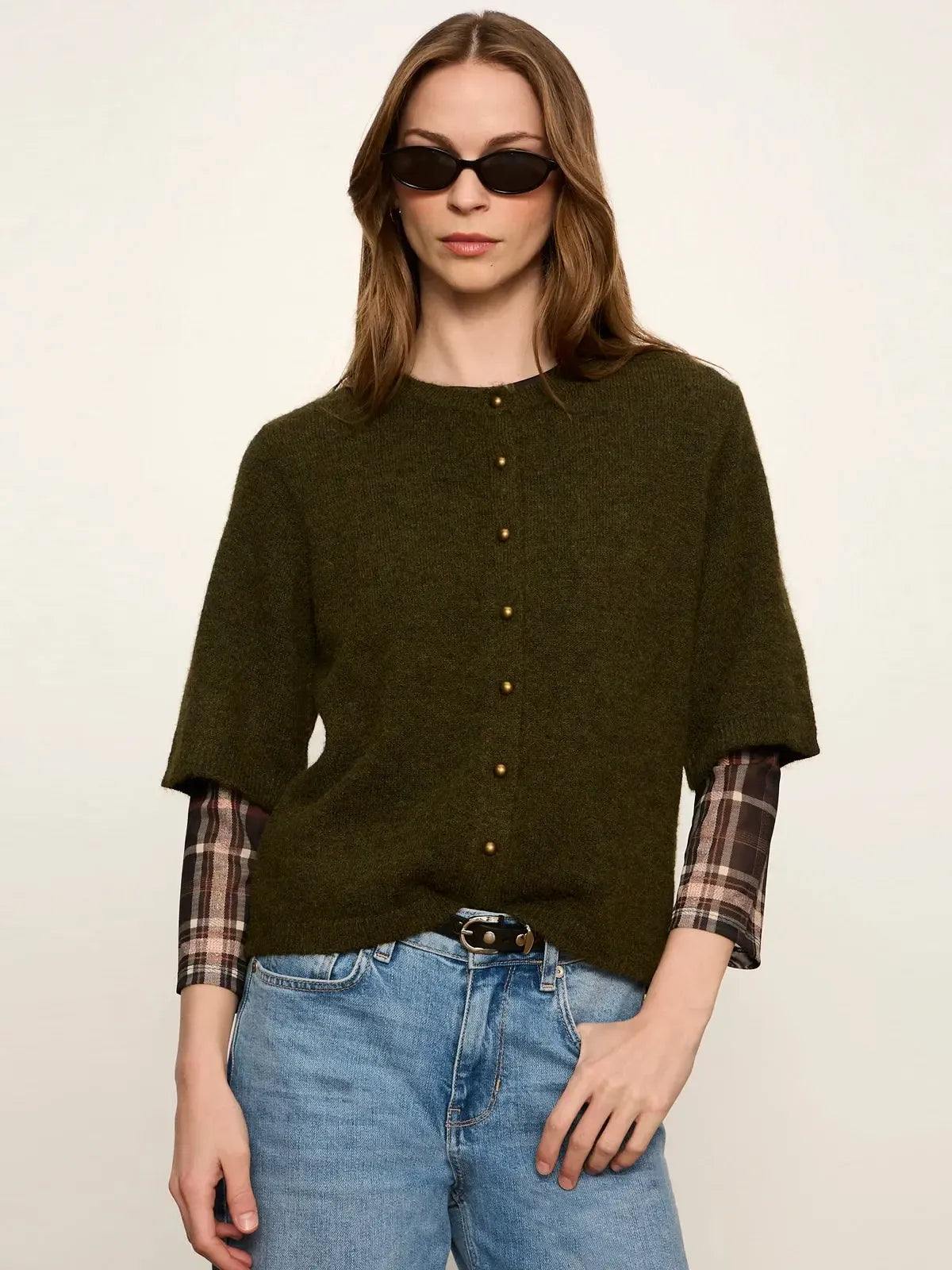 Sanctuary Short Sleeve Cardigan - Kalamata-Hand In Pocket