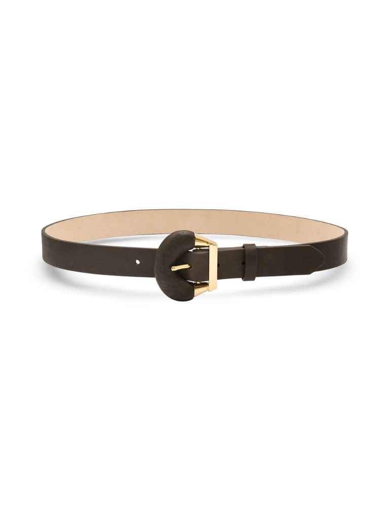 Laurel & Gold Mulholland Belt- Chocolate-Hand In Pocket