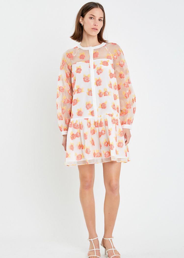 Aurora Floral Organza Mini Dress - Orange***FINAL SALE***-Hand In Pocket