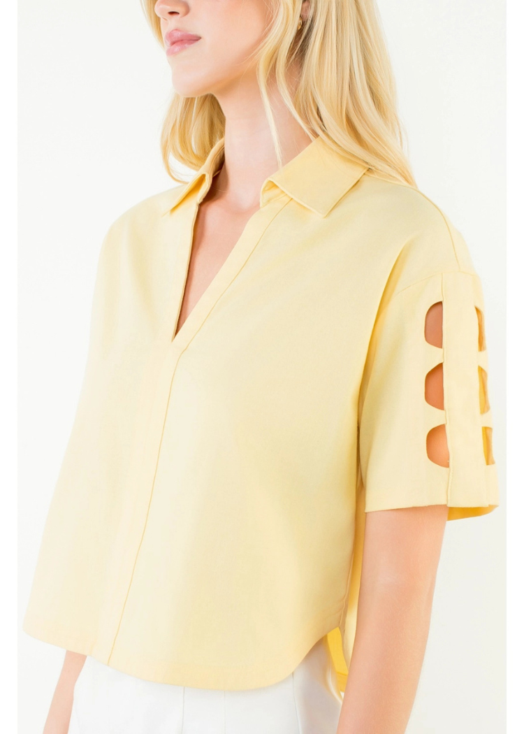 THML Talia V Neck Blouse- Yellow-Hand In Pocket