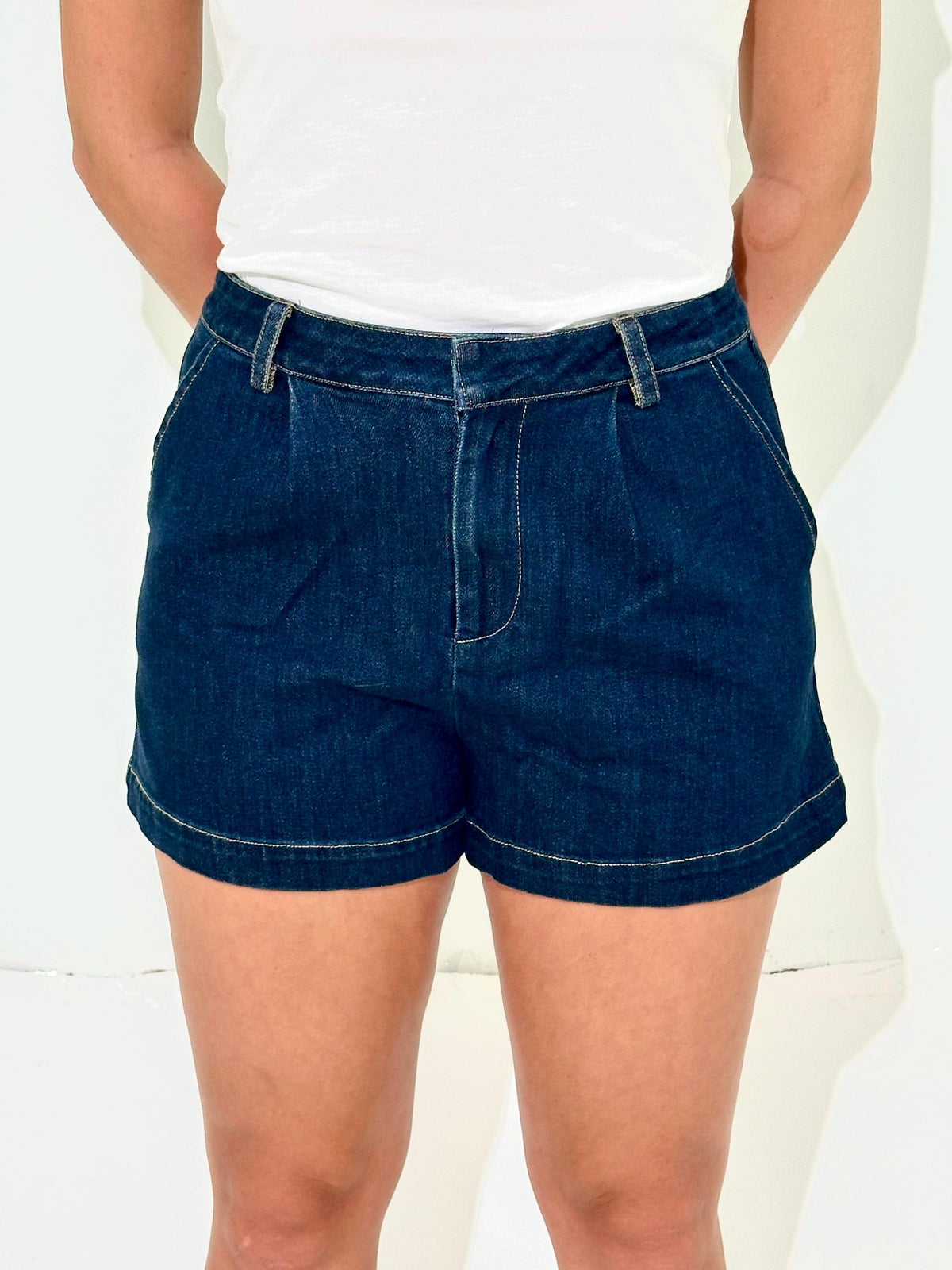 Needii Colette Denim Paperbag Shorts - Indigo ***FINAL SALE***-Hand In Pocket
