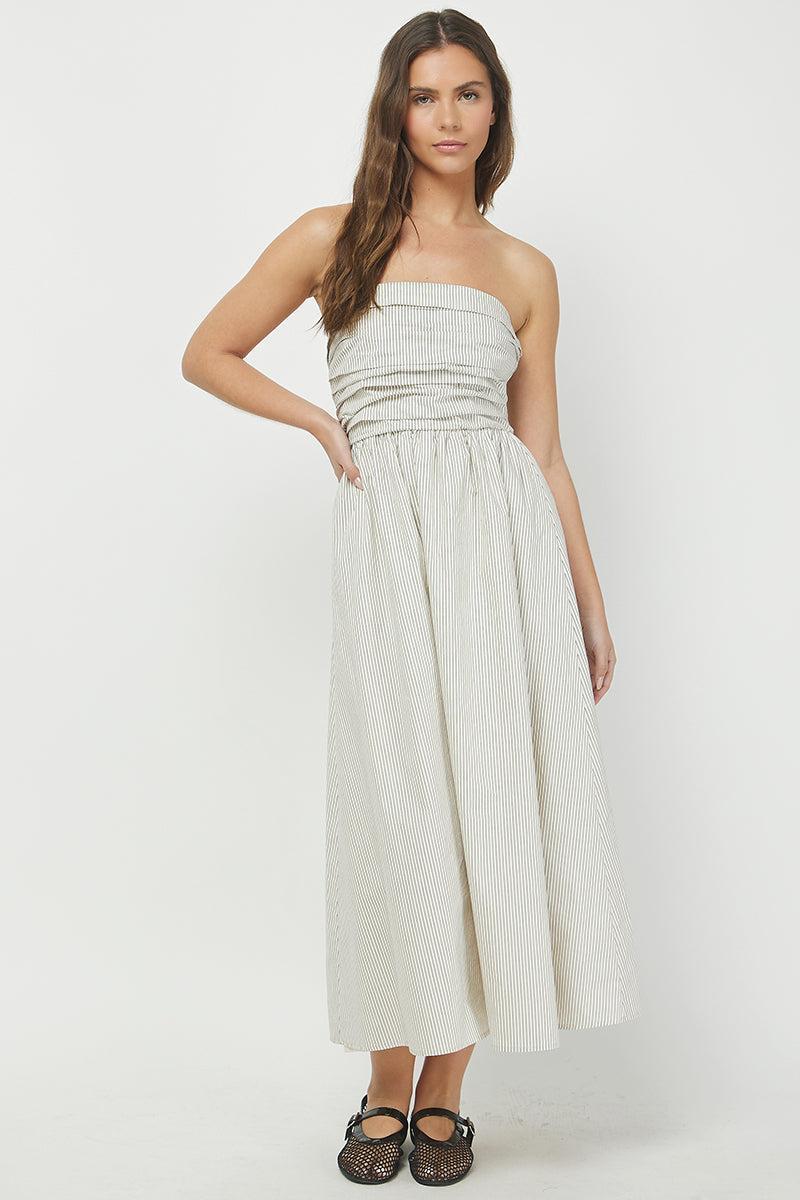 Striped Maxi Dress - Taupe-Hand In Pocket