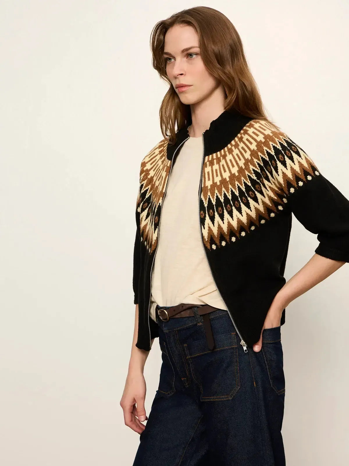 Sanctuary Fairisle ZIP Up Sweater - Poconos Fairisle-Hand In Pocket