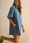 Brentwood V Neck Denim Tunic/Mini Dress-Hand In Pocket