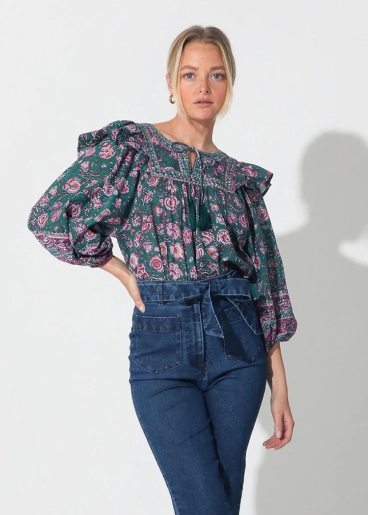 Cleobella Mylah Blouse- Jade Floral ***FINAL SALE***-Hand In Pocket