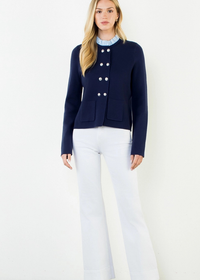 THML Harlow Cardigan - Navy-Hand In Pocket