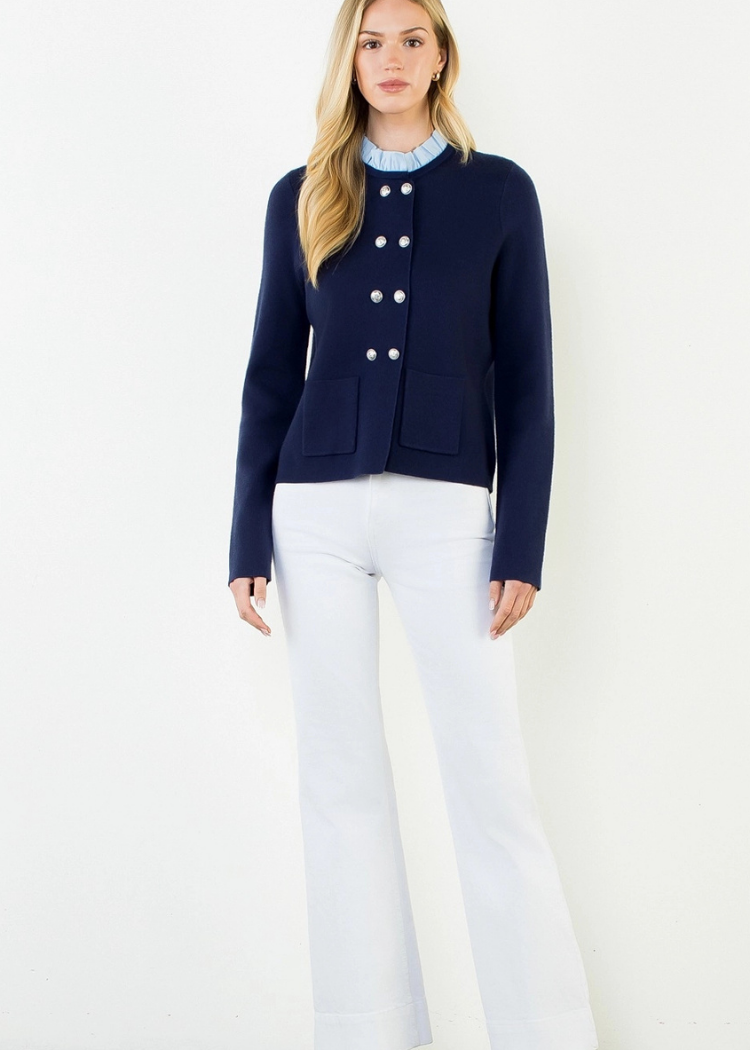 THML Harlow Cardigan - Navy-Hand In Pocket