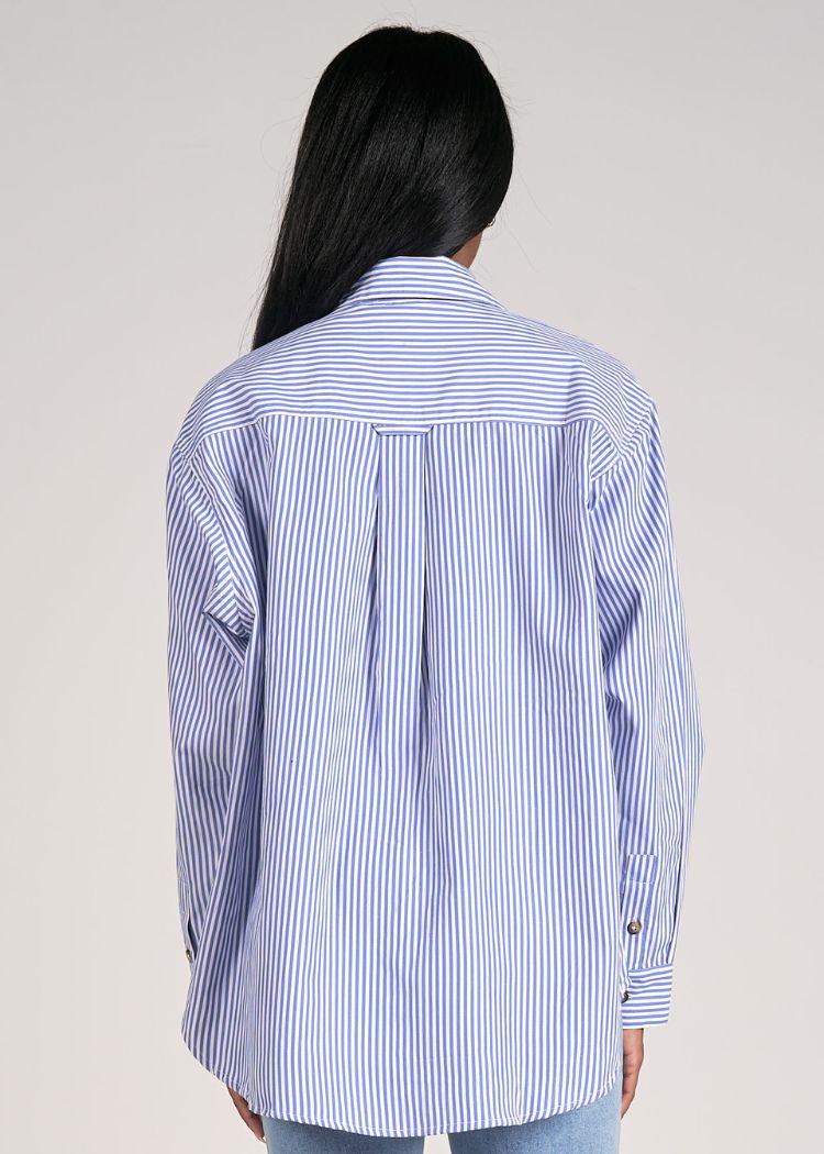 Elan Jenna L/S Button Down Shirt - Blue Stripe-Hand In Pocket