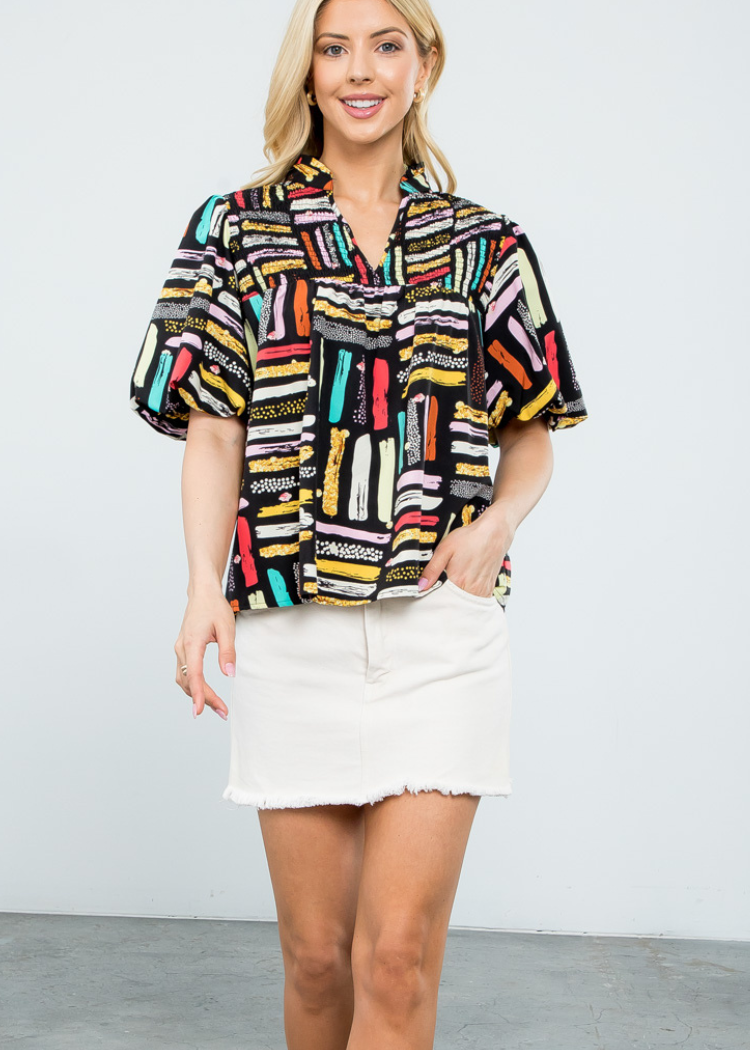 THML Shannon Puff Sleeve Top-Hand In Pocket