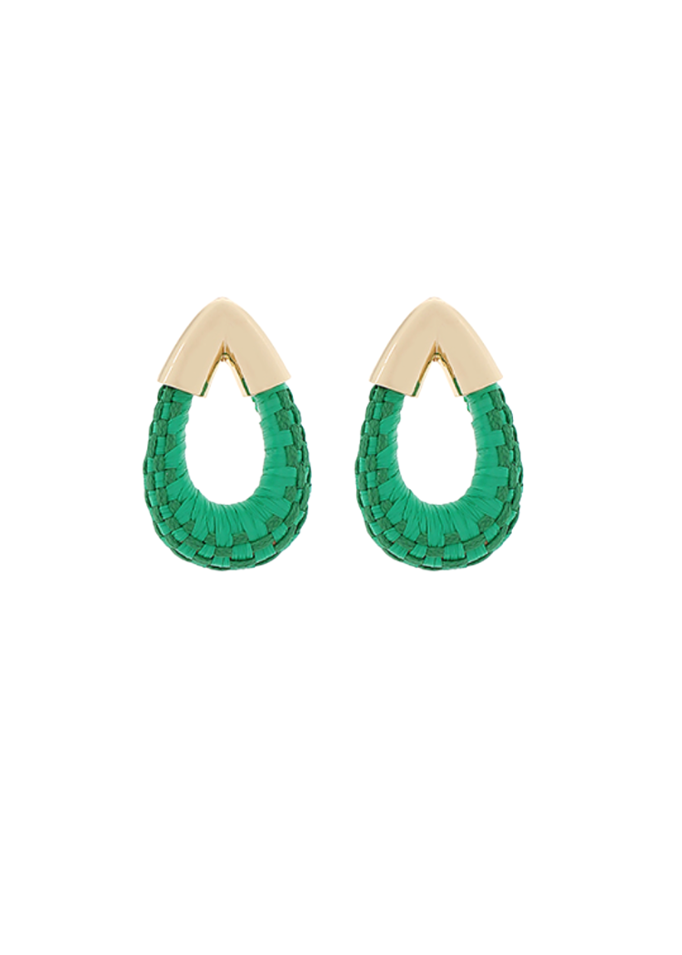 Harper Raffia Drops - Green-Hand In Pocket