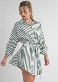 Charlotte Stripe Shirt Dress- Light Olive ***FINAL SALE***-Hand In Pocket