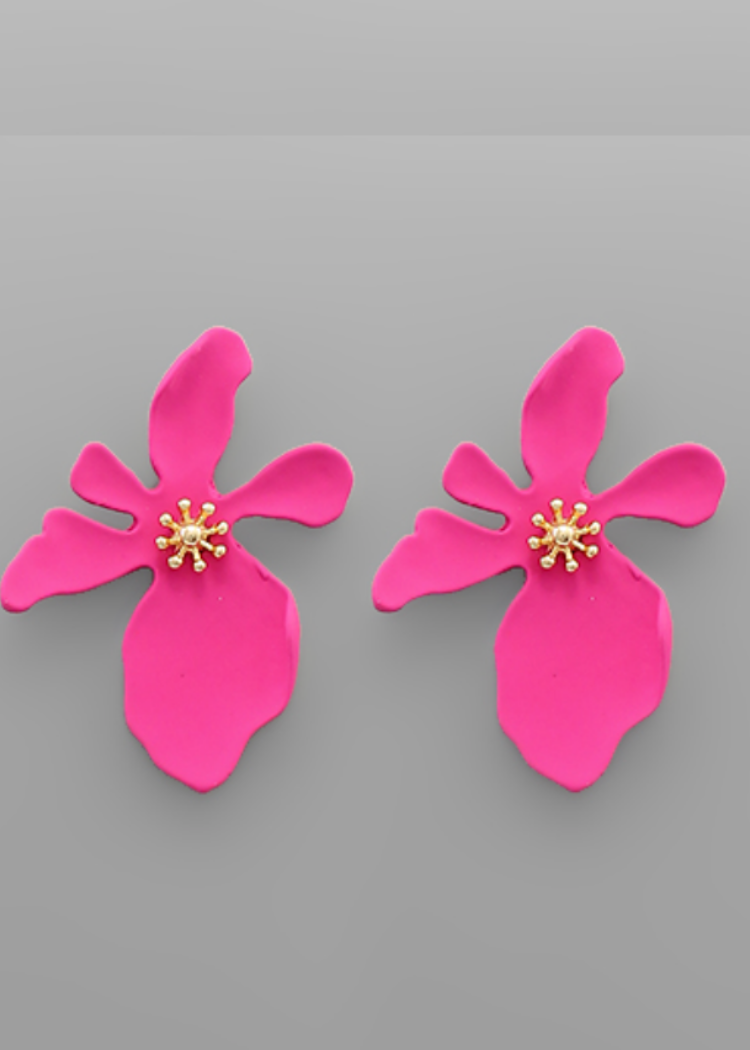 Lily Flower Earrings- Fuschia-Hand In Pocket