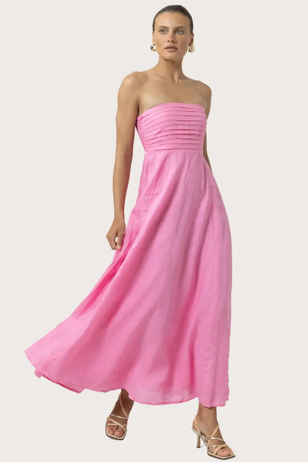 Lusana Talia Linen Dress - Blush-Hand In Pocket