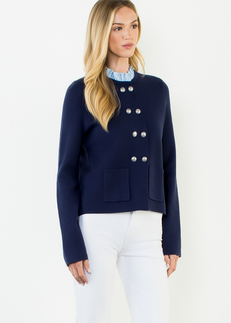 THML Harlow Cardigan - Navy-Hand In Pocket