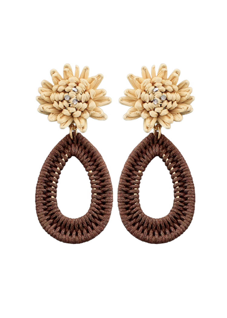 Luna Flower & Raffia Earrings - Brown-Hand In Pocket