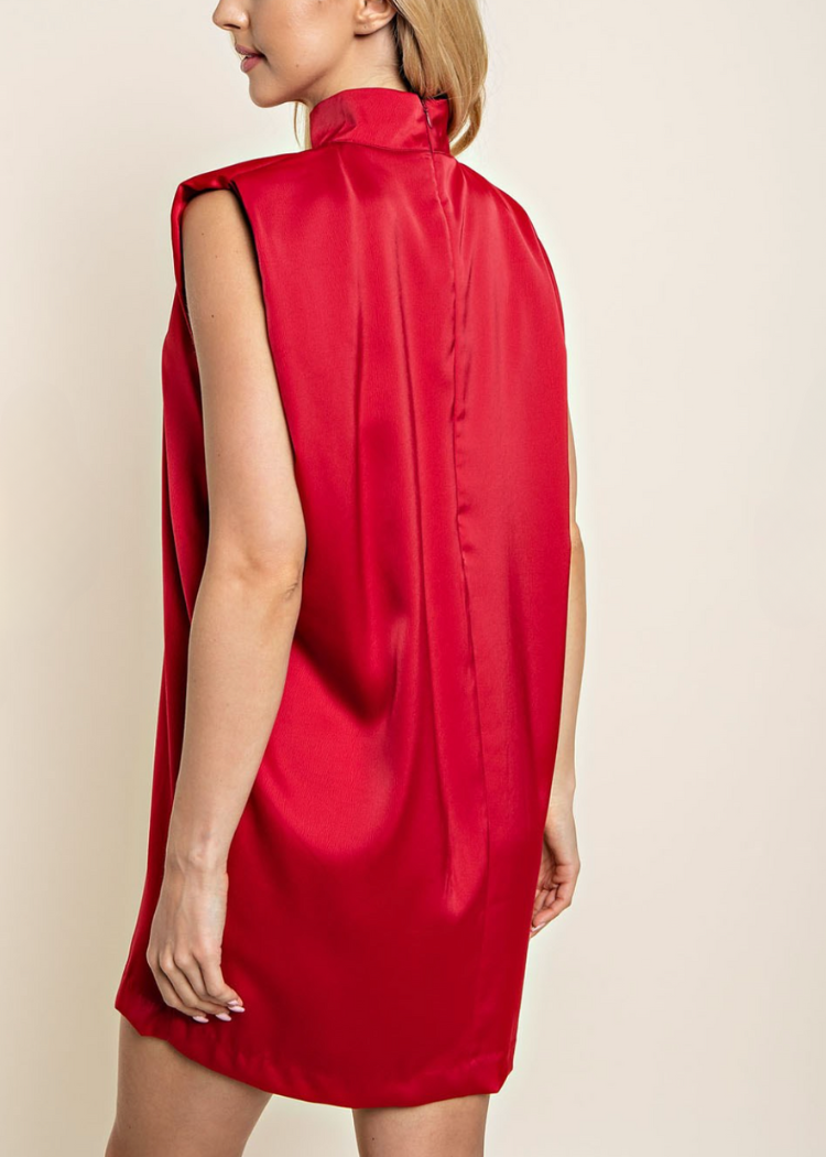 Lima Mock Neck Satin Dress - Red-Hand In Pocket