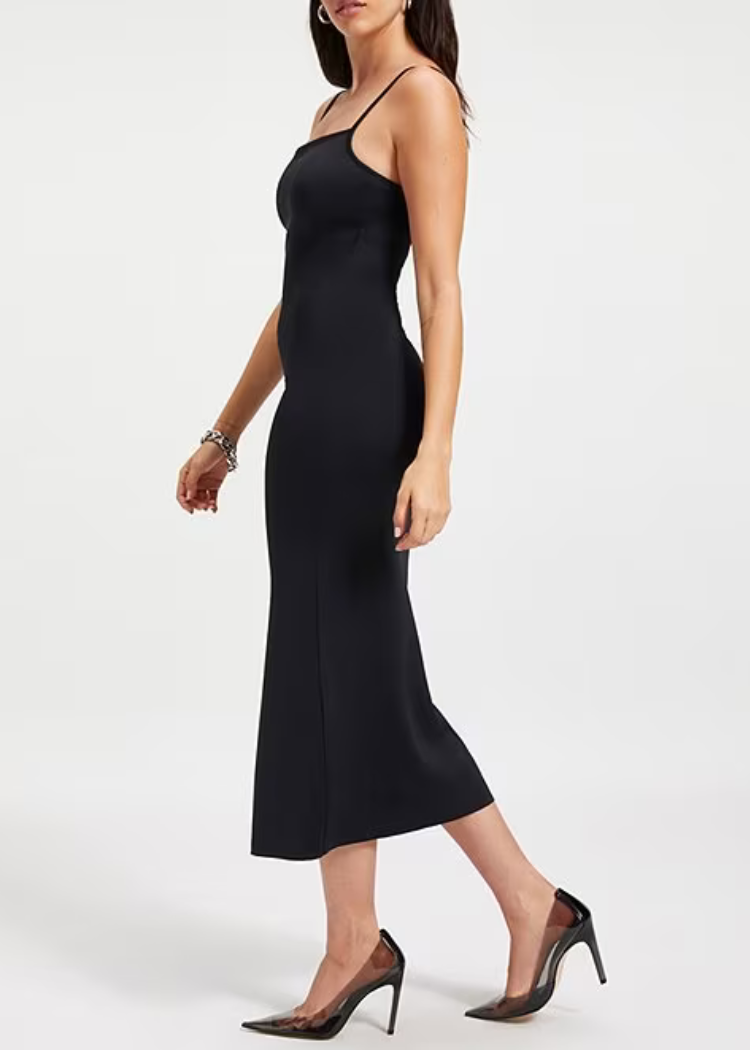 Good American Scuba Midi Dress-Black-Hand In Pocket