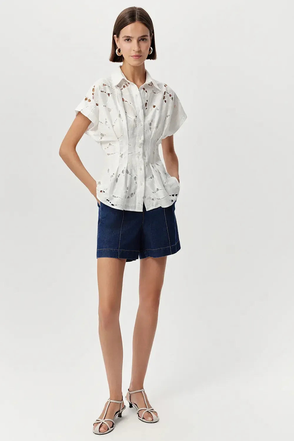 Exquise Adalene Cutwork Shirt - Bone-Hand In Pocket
