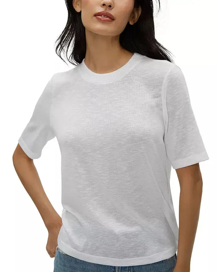 Michael Stars Frankie Crew Neck Top- White-Hand In Pocket