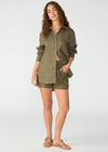 Sanctuary Relaxed Linen Shirt - Mossy Green-Hand In Pocket