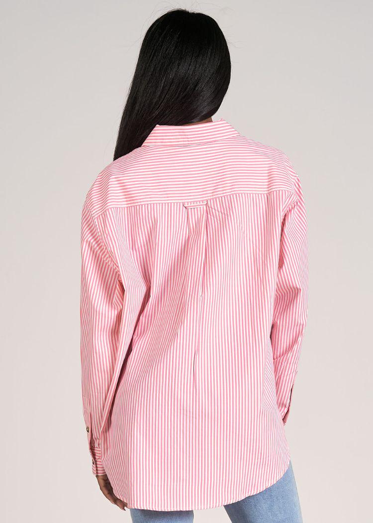 Elan Jenna L/S Button Down Shirt - Pink Stripe-Hand In Pocket