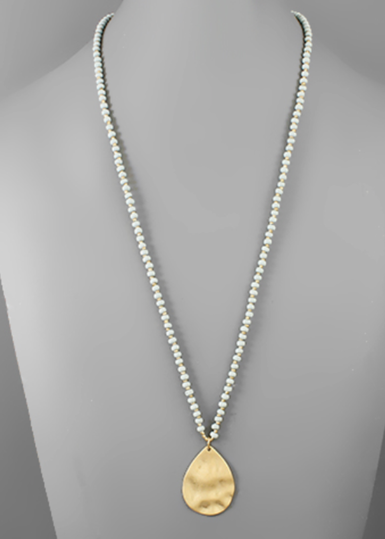 Zorana Teardrop Wood Bead Necklace-Lt. Blue-Hand In Pocket