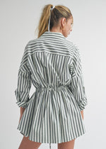 Charlotte Stripe Shirt Dress- Light Olive-Hand In Pocket