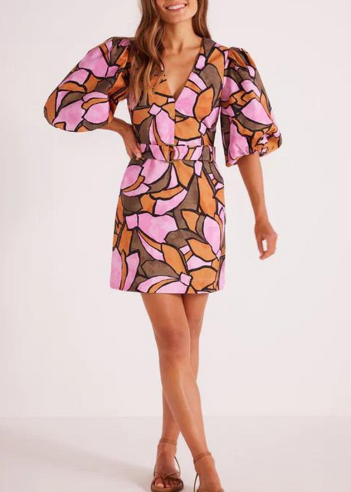 Mink Pink Lorna Belted Mini Dress - Abstract-Hand In Pocket