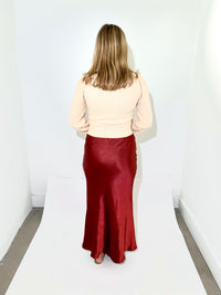 Standard Satin Bias Maxi Skirt - Wine-Hand In Pocket