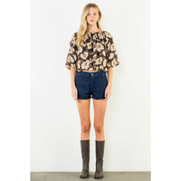 THML Lennon Top - Brown Multi-Hand In Pocket