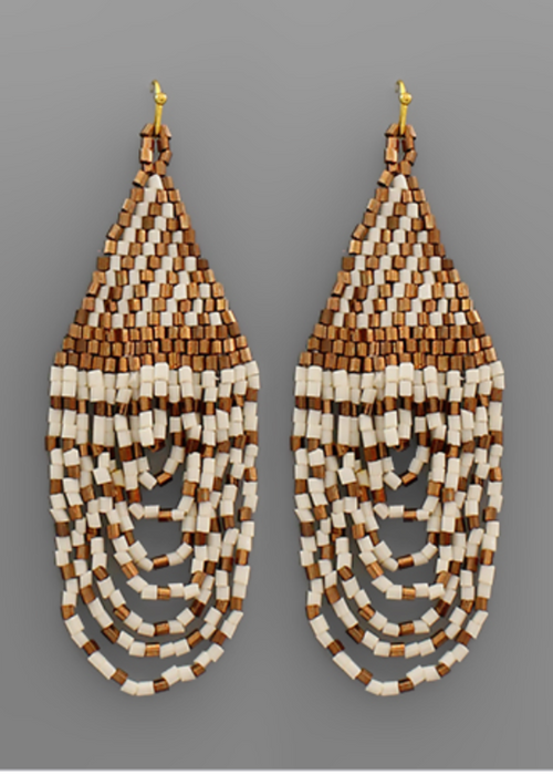 Mara Beaded Earrings-White-Hand In Pocket