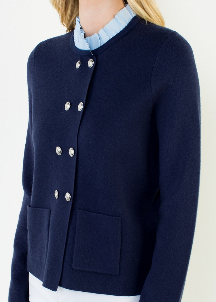 THML Harlow Cardigan - Navy-Hand In Pocket