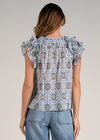 Elan Kathleen Top - Blue Ikat Print-Hand In Pocket