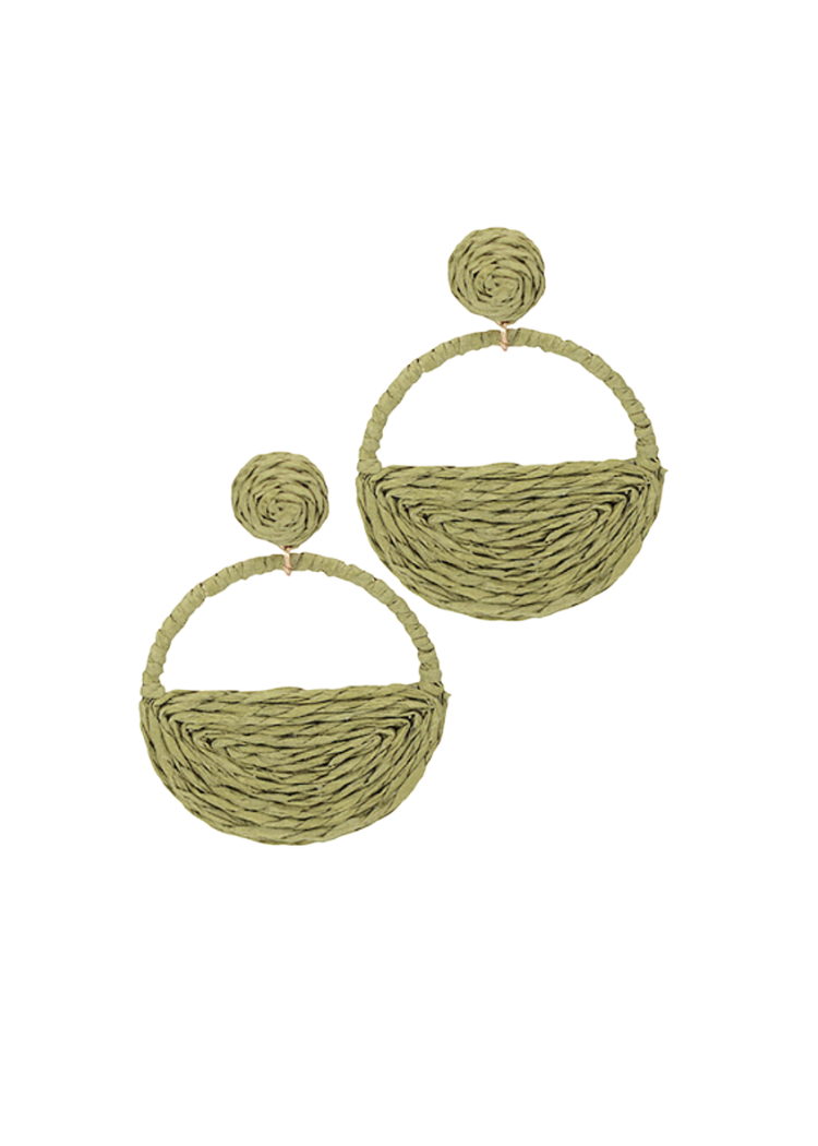 Agata Raffia Earrings - Olive-Hand In Pocket