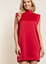Lima Mock Neck Satin Dress - Red-Hand In Pocket