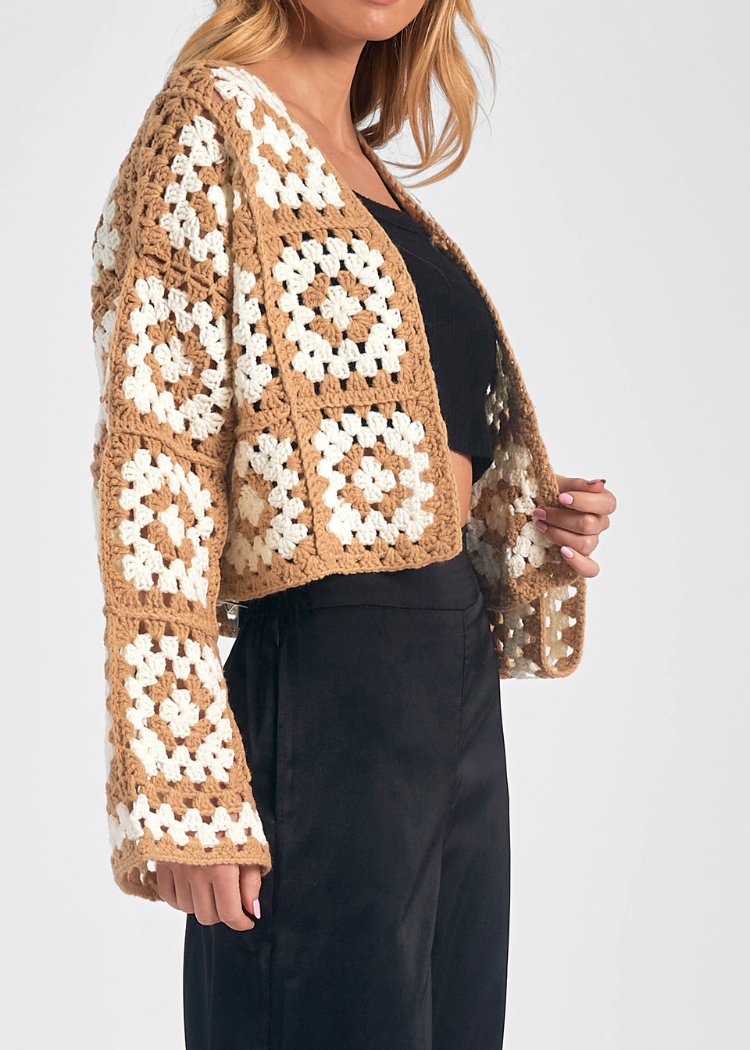 Elan Colette Crochet Cardigan-Hand In Pocket