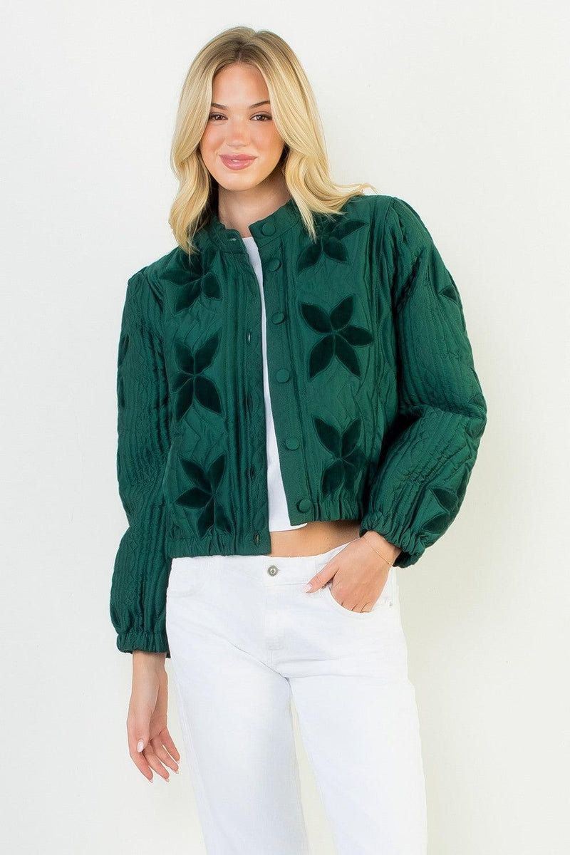 THML Velvet Floral Quilted Jacket-Hand In Pocket
