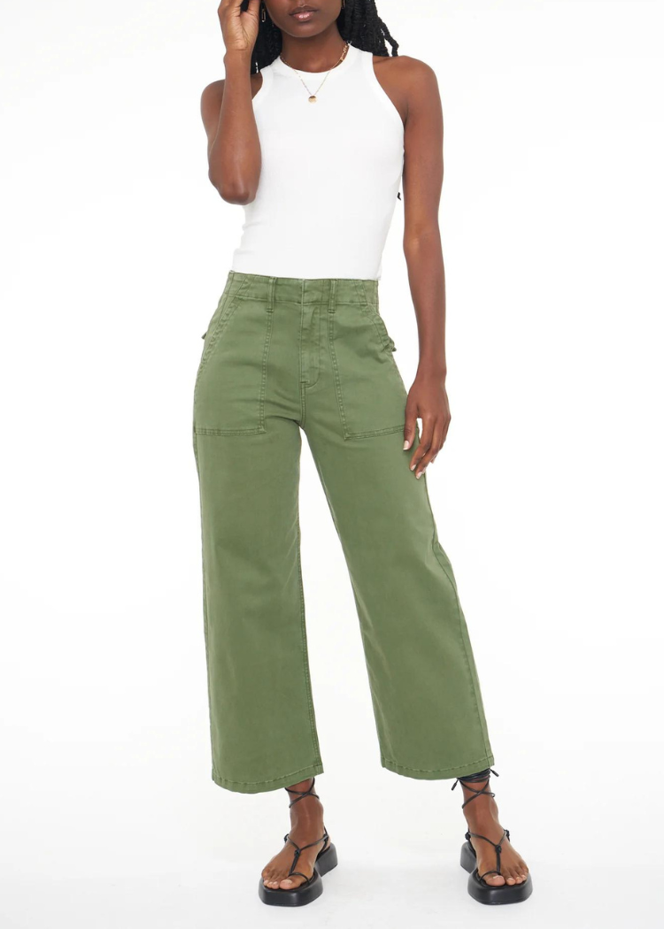 Pistola Sophia Wide Leg Denim Pant - Basil-Hand In Pocket