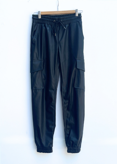 RD Style Blair Vegan Leather Cargo Joggers-Hand In Pocket