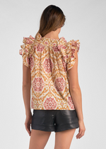 Elan Sadie Print Top-Gold ***FINAL SALE***-Hand In Pocket