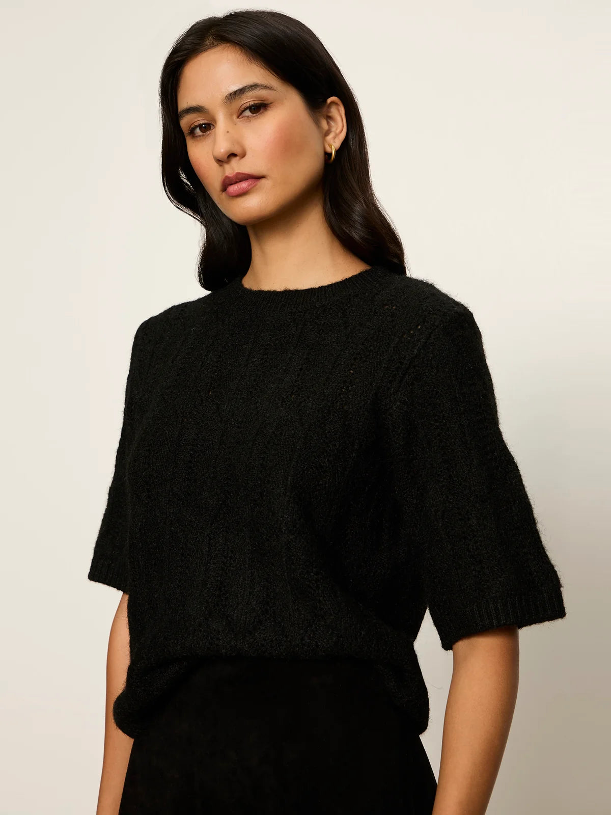 Sanctuary Pointelle Sweater Tee - Black
