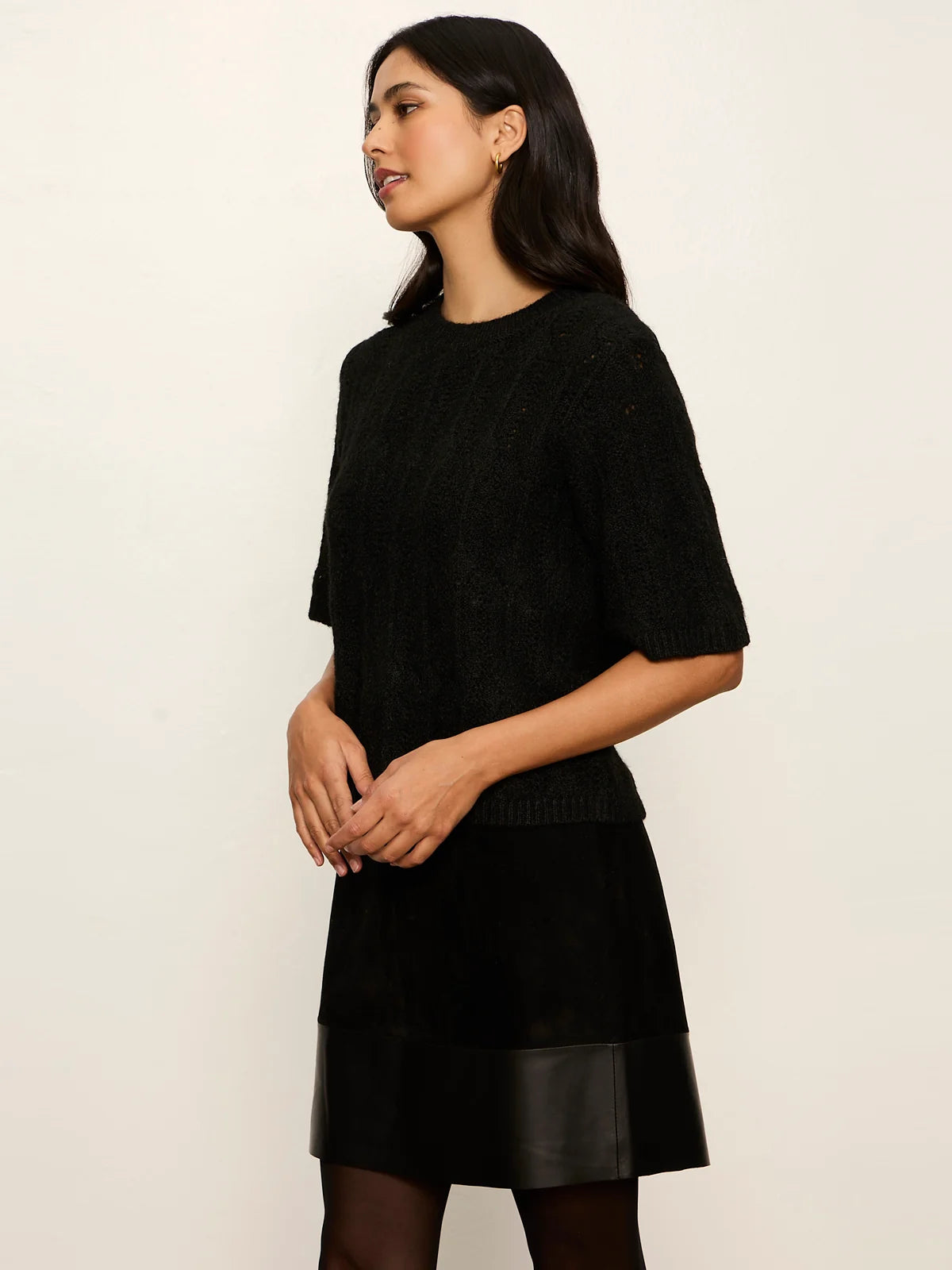 Sanctuary Pointelle Sweater Tee - Black