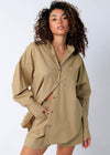 Zaria Button Down Shirt-Olive-Hand In Pocket