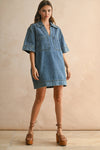 Brentwood V Neck Denim Tunic/Mini Dress-Hand In Pocket