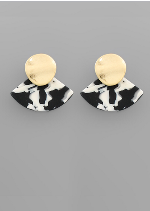 Valentina Acrylic Fan Earrings-Black/White-Hand In Pocket