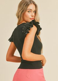 Gillian Ruffle Knit Top-Black-Hand In Pocket