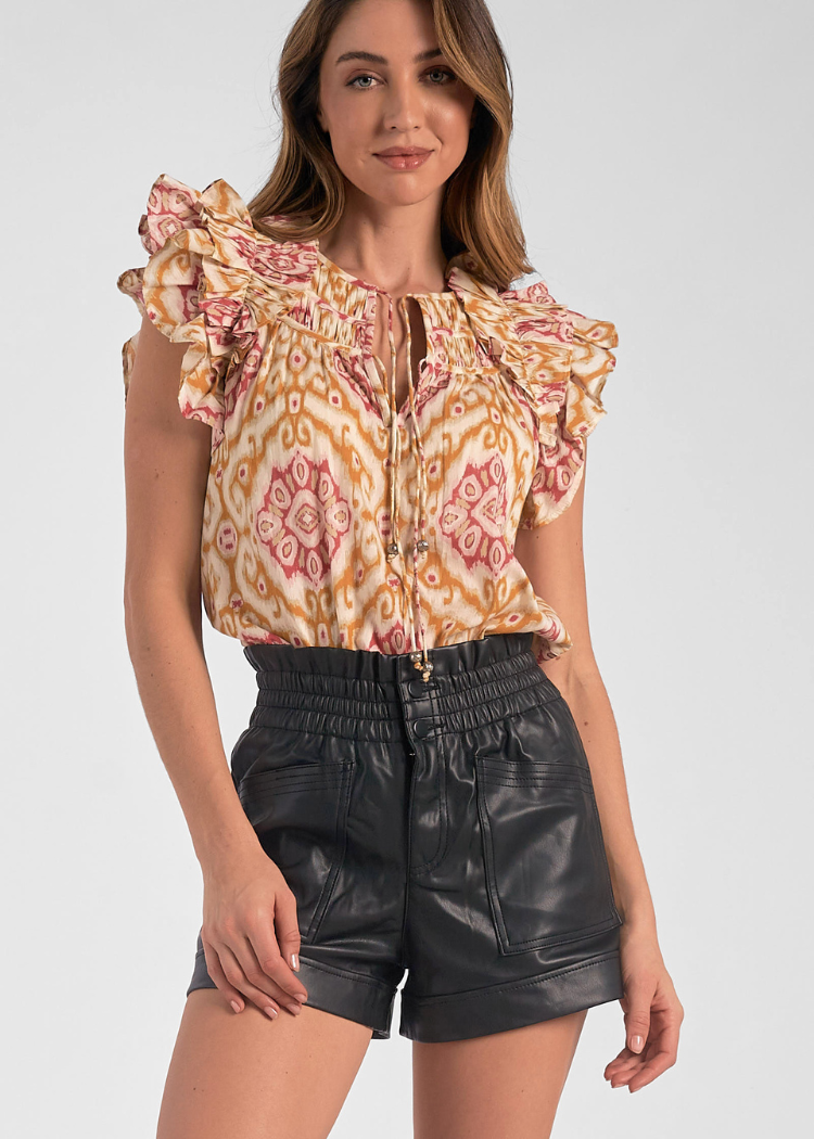 Elan Sadie Print Top-Gold ***FINAL SALE***-Hand In Pocket